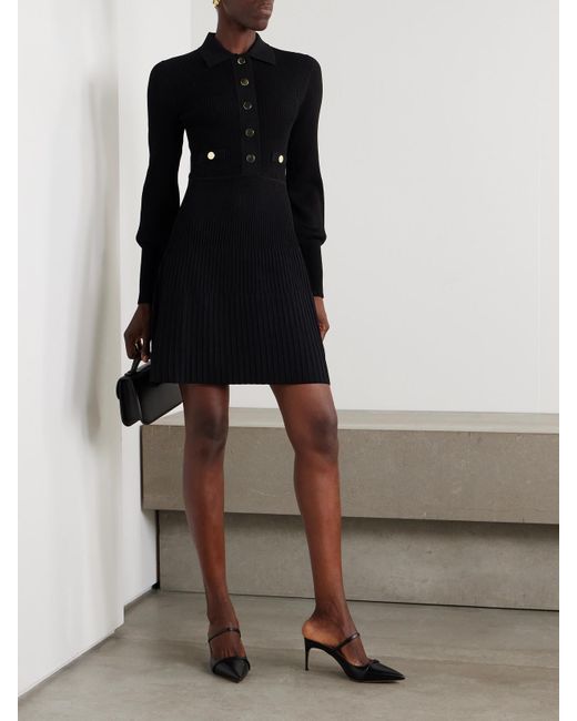 Veronica Beard Black Lauper Embellished Ribbed-Knit Midi Dress