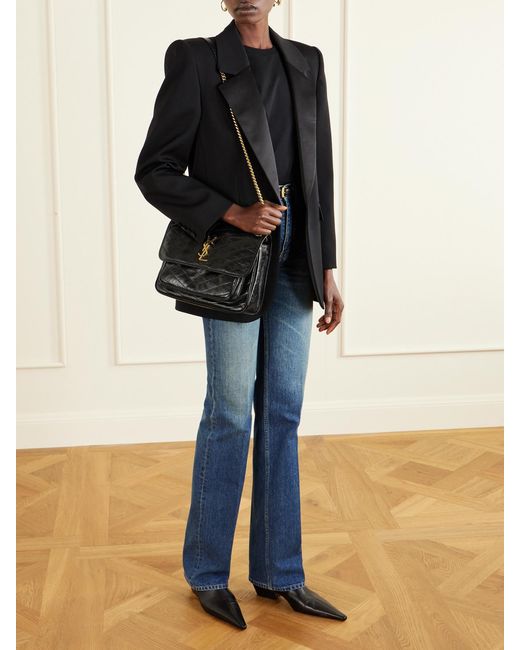 Saint Laurent Black Niki Medium Crinkled-Leather Shoulder Bag