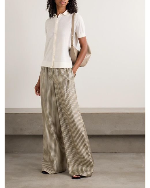 Max Mara Natural Ladino Hose Mit Weitem Bein Aus Gestreiftem Seiden-Twill