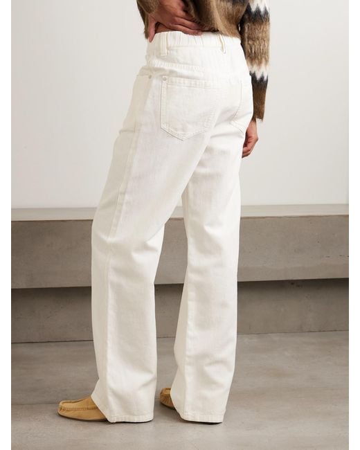 Brunello Cucinelli White Bead-Embellished Cotton And Linen-Blend Wide-Leg Pants