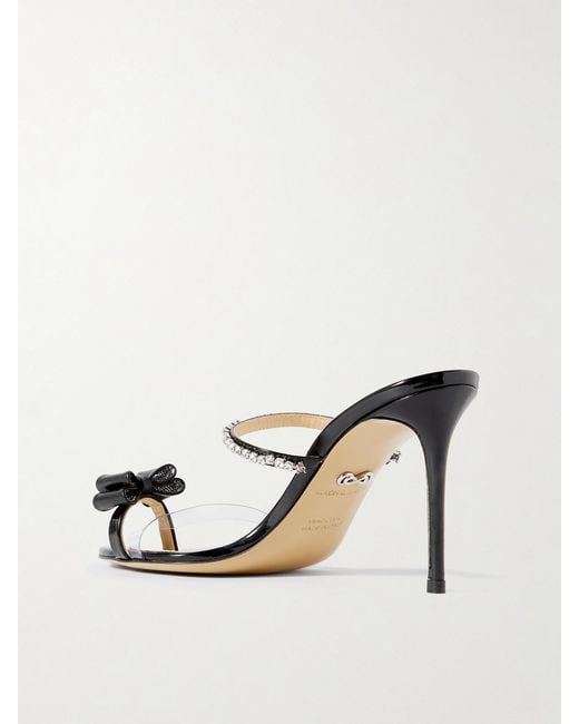 Mach & Mach Natural Petite Cadeau Crystal And Bow-Embellished Patent-Leather Mules