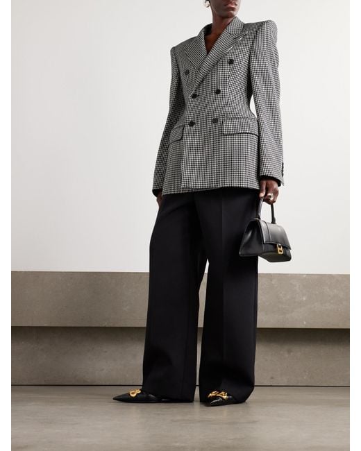 Balenciaga Gray Hourglass Houndstooth Double-Breasted Wool Blazer