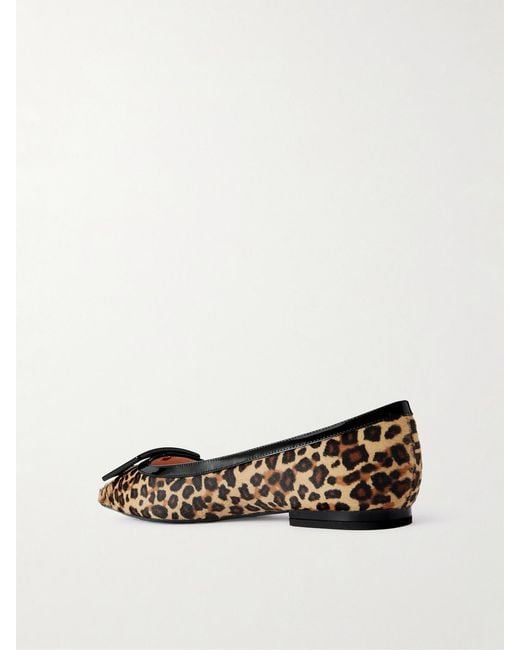 Roger Vivier White Gommettine Buckled Patent Leather-Trimmed Leopard-Print Calf Hair Ballet Flats