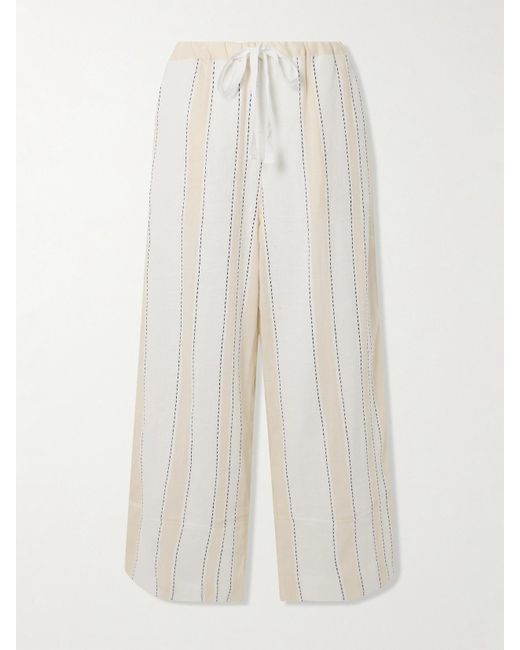 Lemlem White Desta Hose Mit Weitem Bein Aus Einer Gestreiften Baumwollmischung