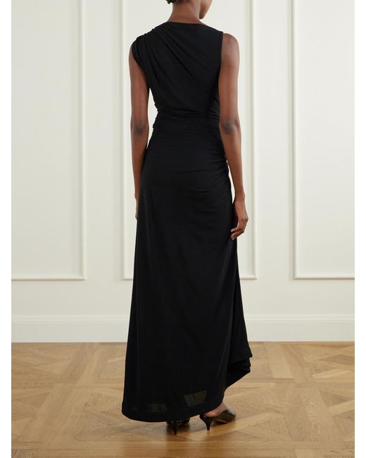 Bottega Veneta Black Gathered Embellished Crepe-Jersey Maxi Dress