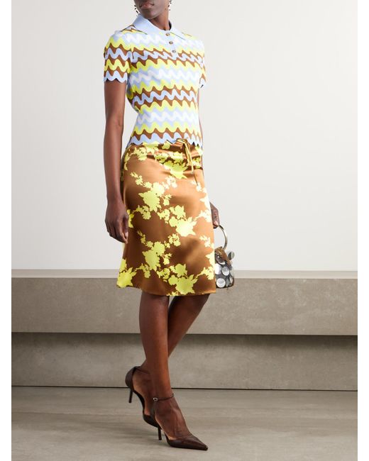 Versace Metallic Floral-Print Silk-Satin Midi Skirt