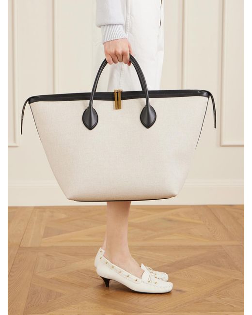 Khaite Natural Kasia Medium Leather-Trimmed Canvas Tote