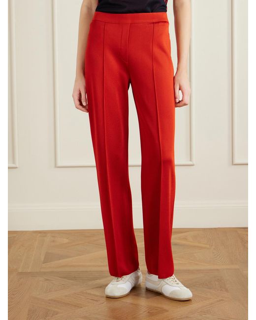 High Sport Red Evie Pleated Knitted Wide-Leg Pants