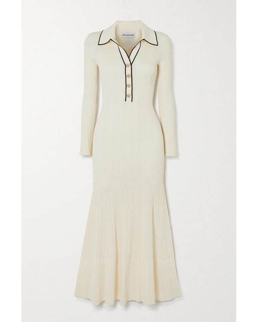 Self-Portrait Rib Knit Polo Midi Dress | INTERMIXÂ®