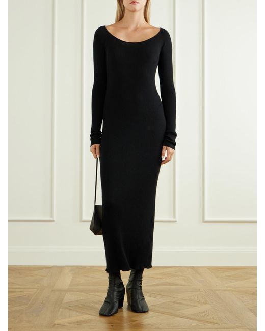 LeKasha Black Ternil Ribbed Cashmere Maxi Dress
