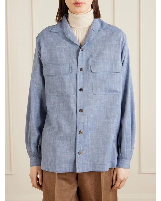 Loro Piana Blue Ida Wool, Silk And Linen-Blend Shirt