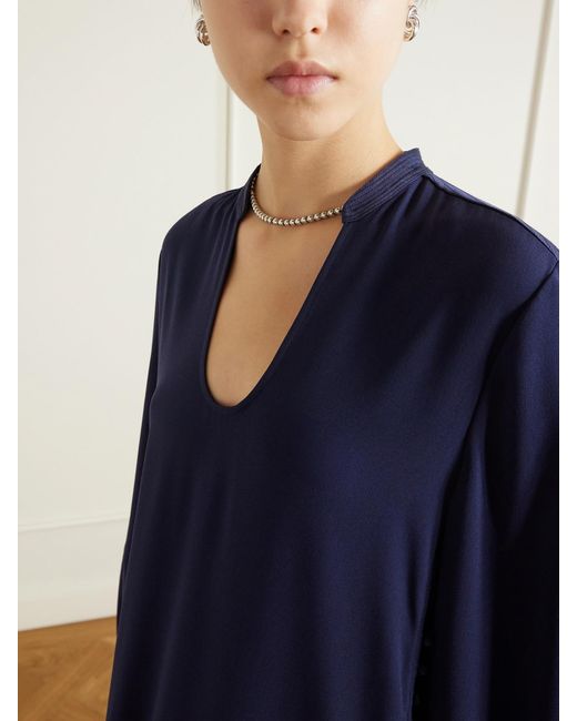 La Ligne Blue Francine Button-Detailed Crepe Maxi Dress