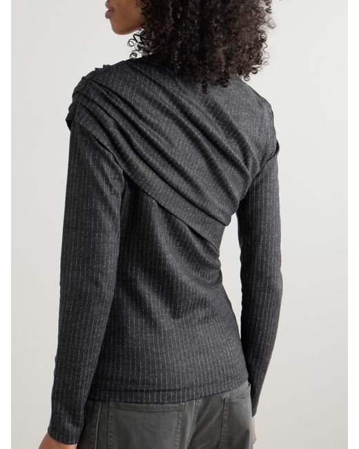 Isabel Marant Black Asna Draped Wool And Cotton-Blend Jersey Top