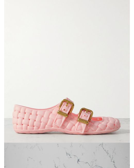 Bottega Veneta Pink Amy Intrecciato Rubber Mary Jane Flats