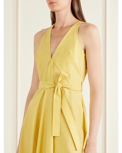 Brunello Cucinelli Yellow Belted Cotton-Blend Midi Dress