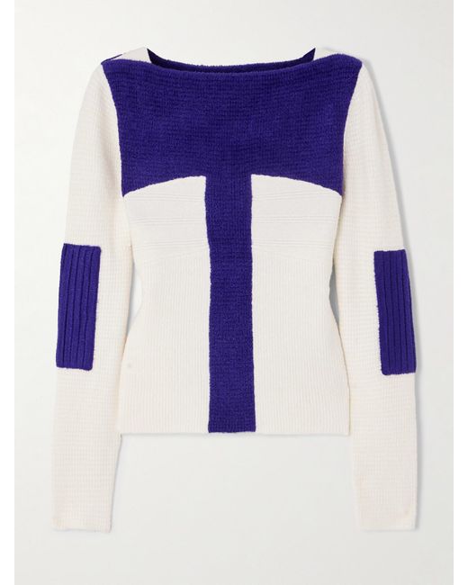Tory Burch Blue Zweifarbiger Pullover Aus Chenille Aus Einer Seidenmischung