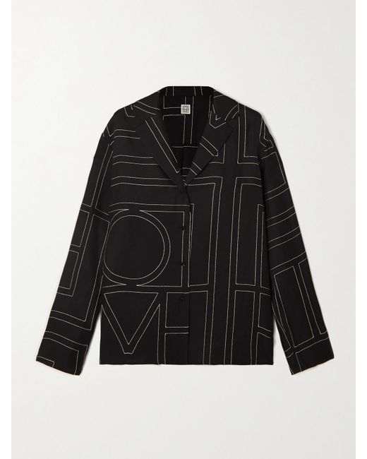 Totême Black Embroidered Silk-Twill Shirt