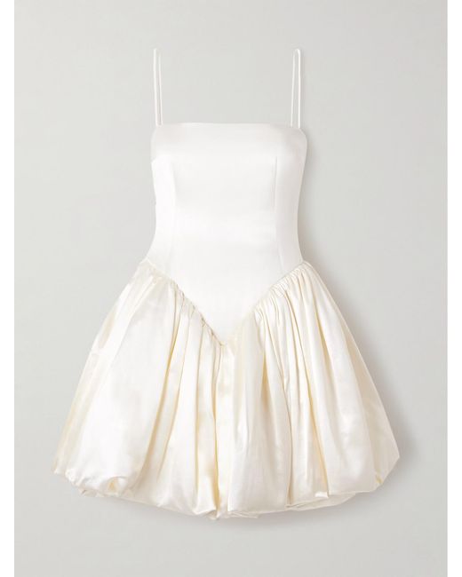 Danielle Frankel White Birdie Gathered Silk And Wool-Blend Satin Bustier Mini Dress