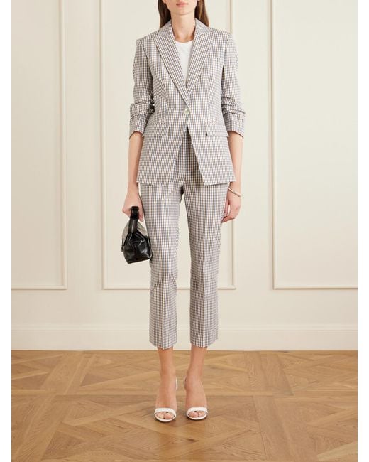 Veronica Beard Gray Arte Checked Cotton-Seersucker Skinny Pants