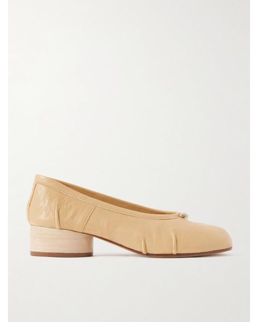 Maison Margiela Natural Tabi Ballerina Pumps Mit Geteilter Kappe Aus Leder