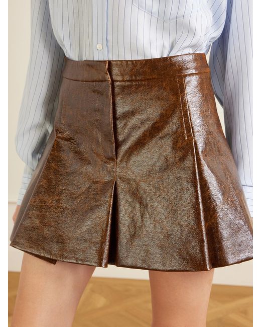 Sportmax Brown Pleated Coated Cotton-Canvas Mini Skirt
