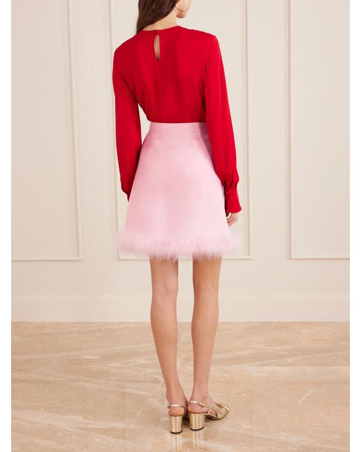 Valentino Garavani Pink Feather-Trimmed Wool And Silk-Blend Crepe Mini Skirt