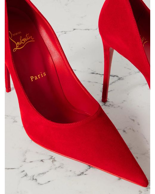 Christian Louboutin Red Kate Max 100 Suede Point-Toe Pumps
