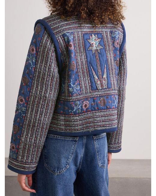 Sea Blue Valeria Quilted Patchwork Printed Cotton Jacket