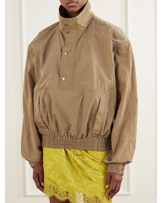 Saint Laurent Brown Logo-Embroidered Cropped Shell Jacket