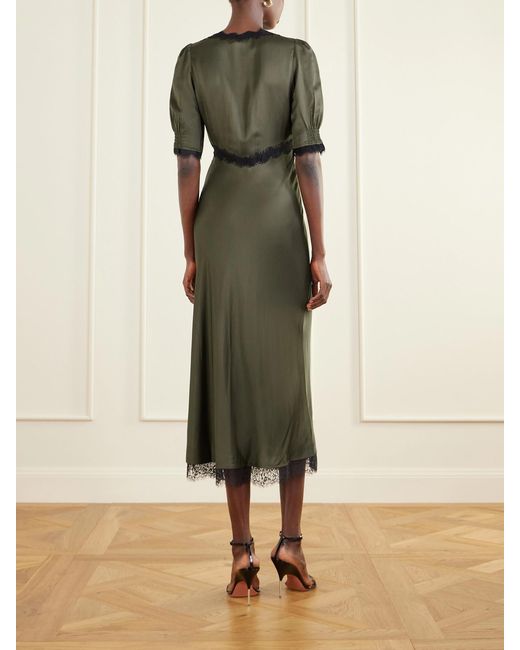 RIXO London Annina Lace-Trimmed Satin Midi Dress in Green | Lyst RIXO London Annina Lace-Trimmed Satin Midi Dress in Green | Lyst