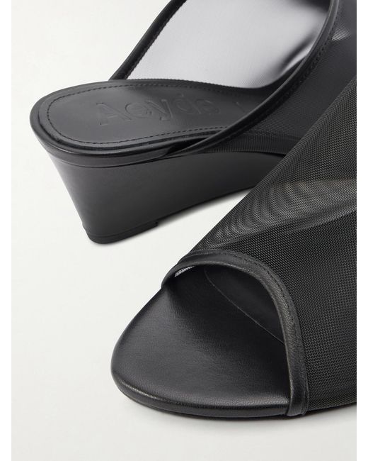 Aeyde Black Suzanne Leather-Trimmed Mesh Sandals