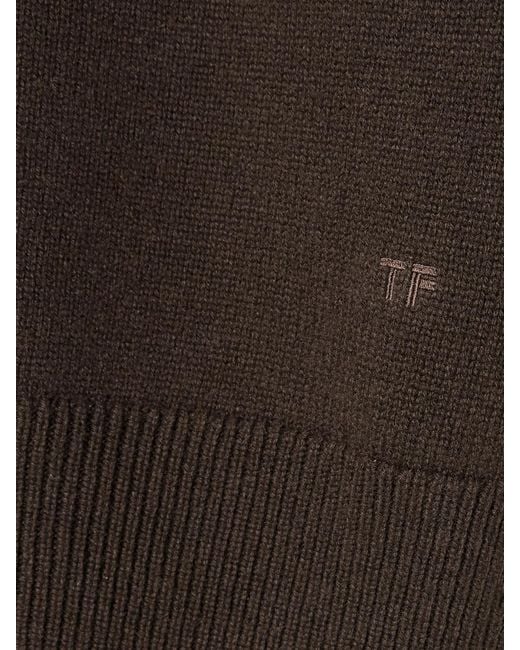 Tom Ford Brown Off-The-Shoulder Cropped Embroidered Cashmere Cardigan