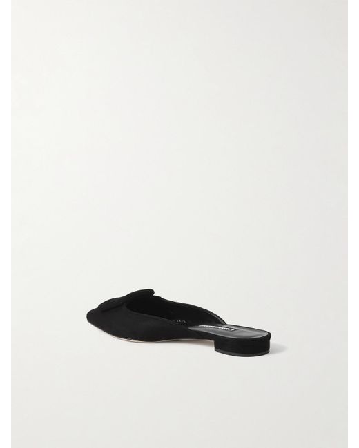 Manolo Blahnik White Maysale Buckled Suede Point-Toe Flats