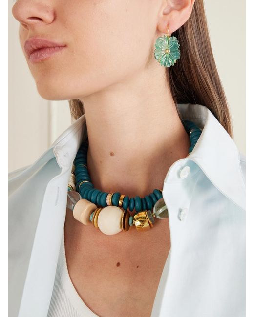 Lizzie Fortunato Blue New Bloom Enamel-Plated, Glass And Lemon Quartz Earrings