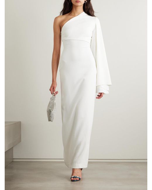 Solace London White Elisa One-Sleeve Crepe Gown