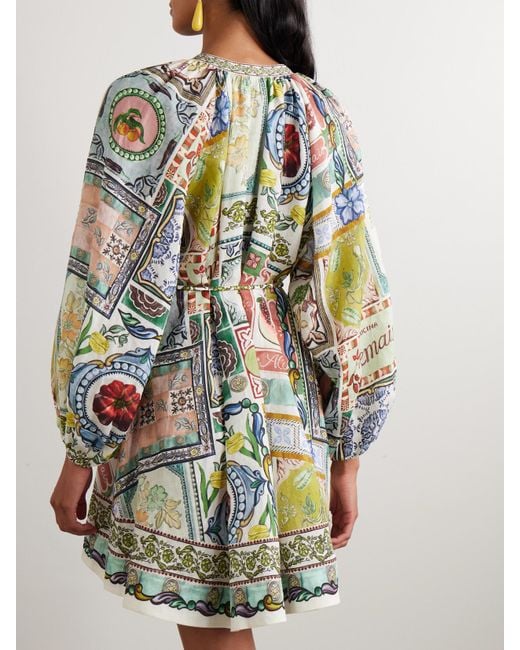 ALÉMAIS White Tommasina Printed Ramie Mini Dress