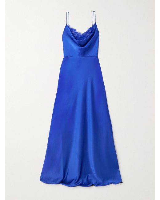 Rebecca Vallance Blue Remi Robe Aus Satin Mit Spitzenbesätzen