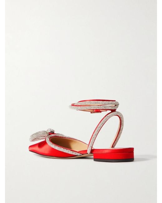 Chaussures Plates À Bouts Pointus En Satin À Cristaux Double Bow Mach & Mach en coloris Red