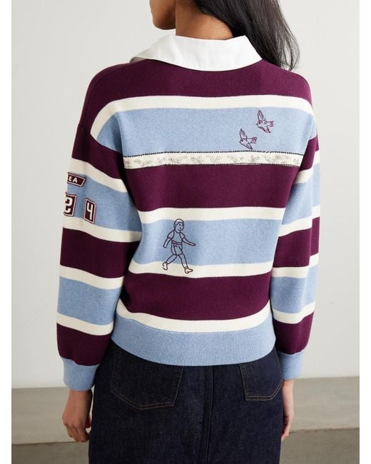 Sea Blue Hester Embroidered Striped Cotton And Cashmere-Blend Rugby Shirt