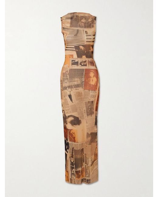 Jean Paul Gaultier White Journal Open-Back Printed Mesh Maxi Dress
