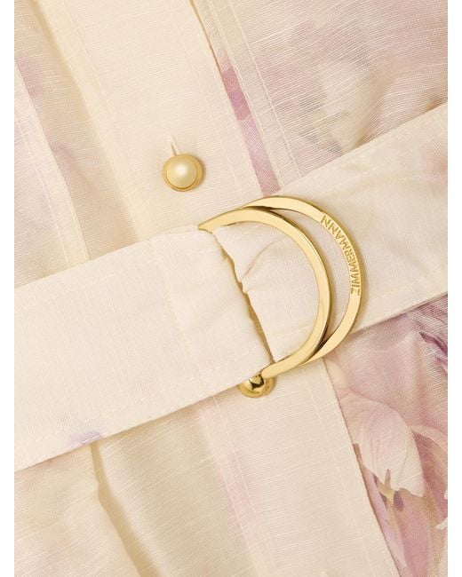 Mini-Robe En Lin Et Soie Mélangés À Imprimé Fleuri Et À Ceinture Hypnotic Zimmermann en coloris Natural