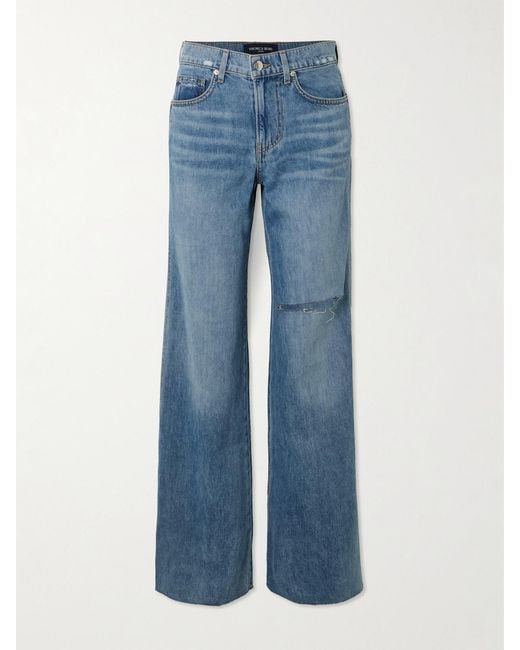 Veronica Beard Blue Kasey Frayed Mid-Rise Wide-Leg Jeans