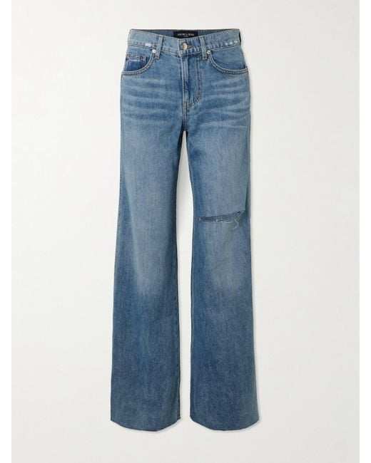 Veronica Beard Blue Kasey Halbhohe Jeans Mit Weitem Bein Und Fransen