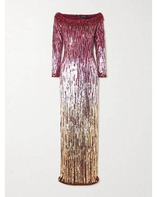 Jenny Packham Pink Marine Off-The-Shoulder Dégradé Embellished Tulle Gown