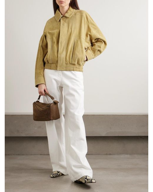 Nour Hammour Yellow Dalma Suede Bomber Jacket