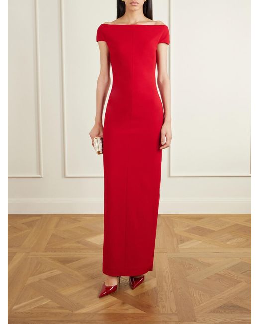 Solace London Red Kyra Off-The-Shoulder Crepe Gown