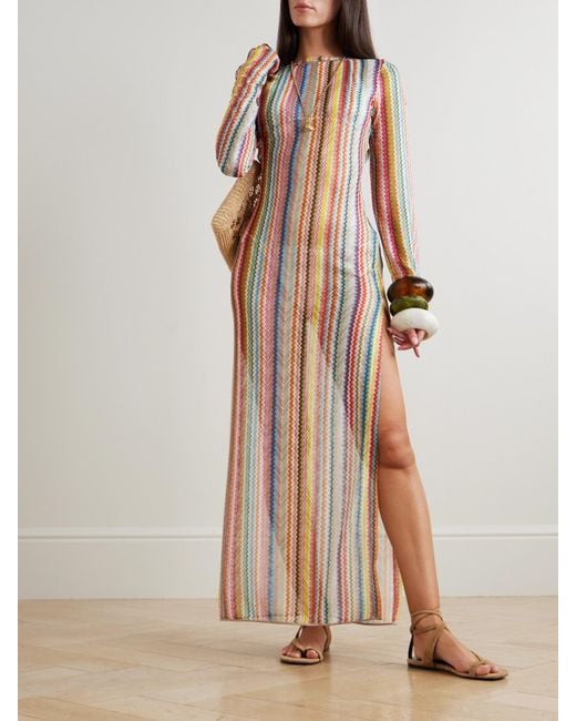 Missoni Natural Mare Striped Metallic Crochet-Knit Maxi Dress