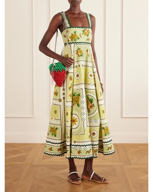ALÉMAIS Metallic Dixie Pleated Floral-Print Cotton-Poplin Midi Dress