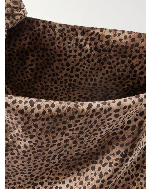 Saint Laurent Brown Amalia Medium Leopard-Print Silk-Satin Tote