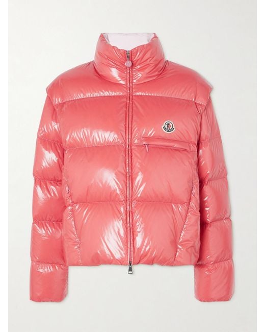Moncler Pink Almo Convertible Appliquéd Quilted Glossed-Shell Down Jacket